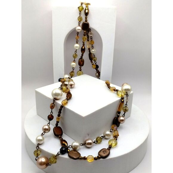 Necklace of 2 Strands of Multi Colored Beads in Fall Colors for Holidays - Picture 6 of 6